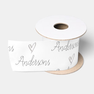 Elegant White Black Family Name Heart Pattern Satin Ribbon
