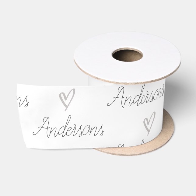 Elegant White Black Family Name Heart Pattern Satin Ribbon (Spool)