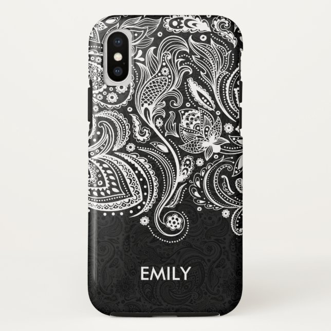 Elegant White & Black Floral Paisley Lace 2 Case-Mate iPhone Case (Back)