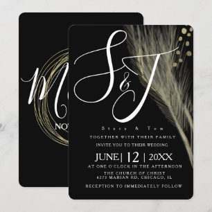 Elegant White Black Foil Pampas Wedding Suite Invitation