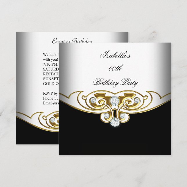 Elegant White Black Gold Diamond Image Invitation (Front/Back)