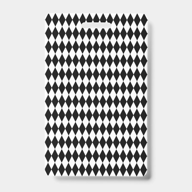 Elegant White Black Harlequin Geometric Rhombuses Badge (Front)