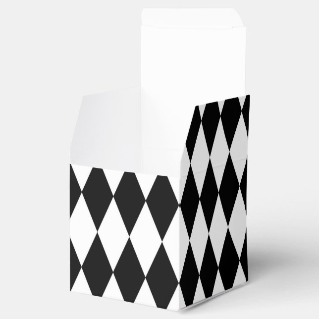Elegant White Black Harlequin Geometric Rhombuses Favor Box (Opened)