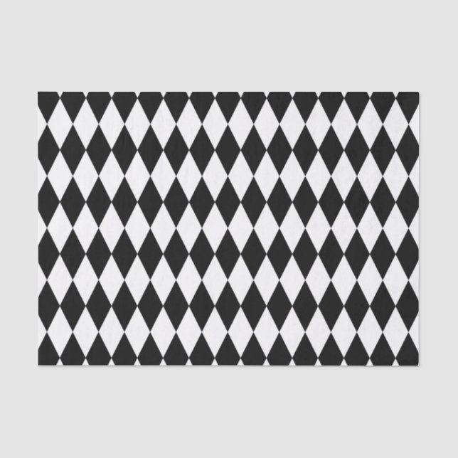 Elegant White Black Harlequin Geometric Rhombuses Tissue Paper (Front)