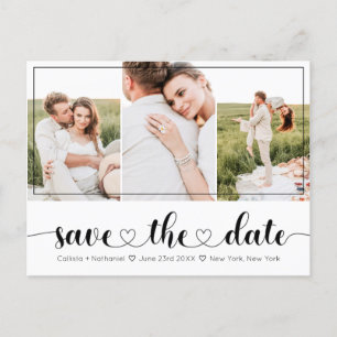 Elegant White Black Heart Typography Save the Date Announcement Postcard