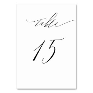 Elegant White Black Modern Script No 15 Wedding Table Number