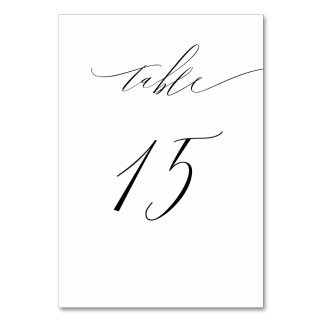 Elegant White Black Modern Script No 15 Wedding Table Number (Front)