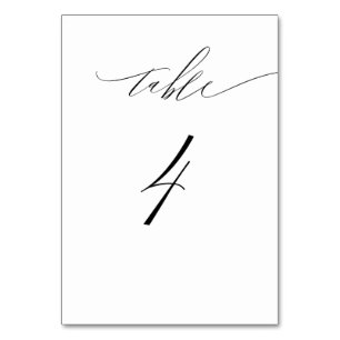 Elegant White Black Modern Script No 4 Wedding Table Number