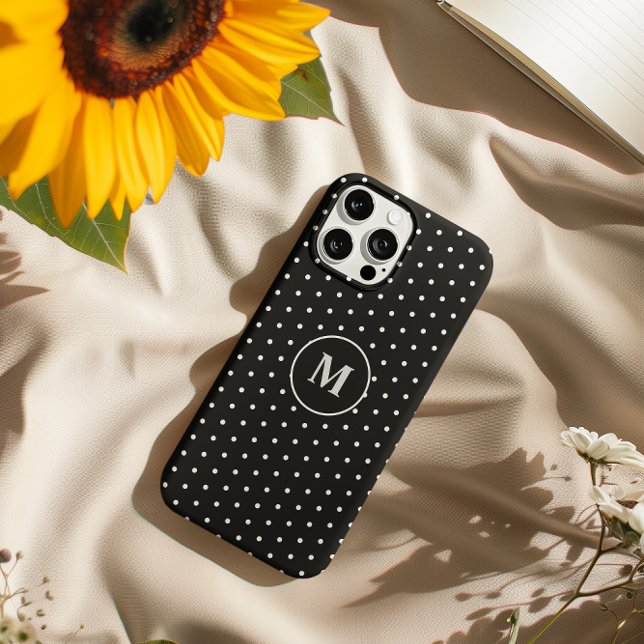 Elegant White & Black Polka Dot Initial 12 Pro Max Case-Mate iPhone Case (Elegant White & Black Polka Dot Monogram 16 Pro Max Case-Mate iPhone Case)