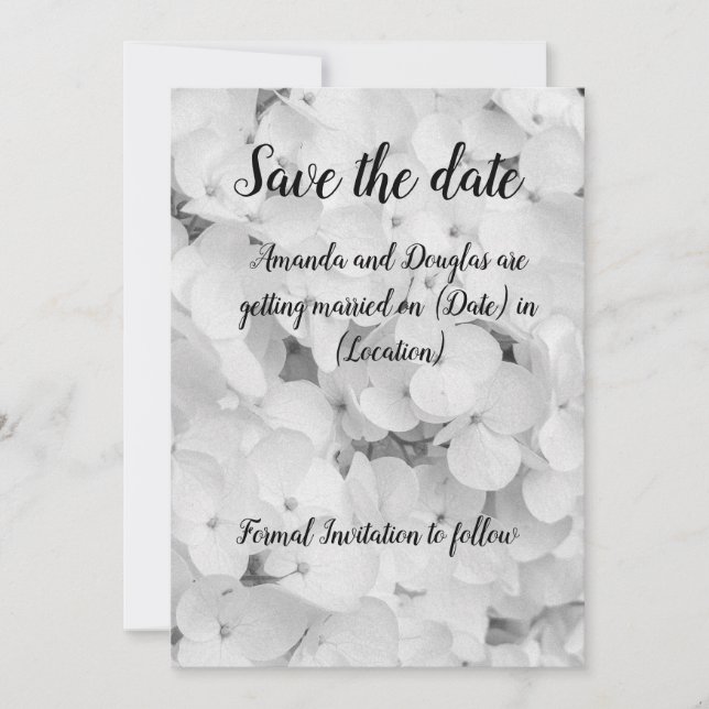 Elegant White & Black Save the Date Card (Front)
