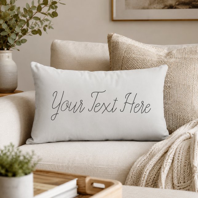 Elegant White Black Script Personalized Text Decor Lumbar Pillow (Creator Uploaded)