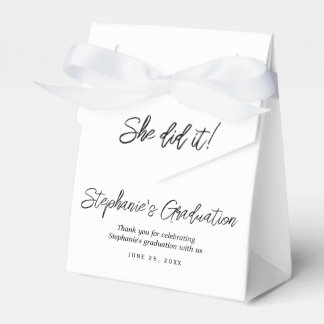 Elegant White & Black She Did It Graduation Party  Favor Box