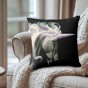 Elegant White Black Unicorns Purple Blue Throw Pillow