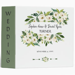 Elegant White Blooming Floral Handwriting Wedding Binder