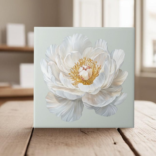 Elegant white blooming peony french country tile (Creator Uploaded)
