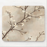 Elegant White Blossom Minimal Branch Mouse Pad<br><div class="desc">This refined seamless pattern features delicate blossom branches flowing gracefully across the design. Thin dark branches extend in elegant lines, adorned with small white blossoms highlighted by soft golden centers, creating a light and airy botanical composition. Set against a warm neutral beige or soft taupe background with a subtle watercolor...</div>