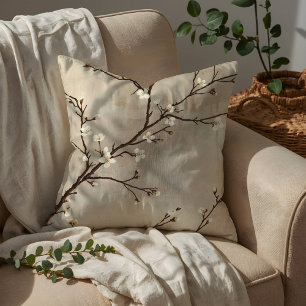Elegant White Blossom Minimal Branch Throw Pillow