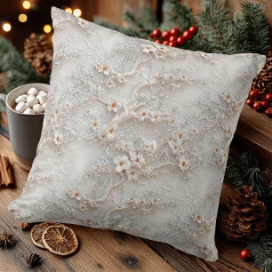 Elegant White Blossom Relief – Modern Floral Throw Pillow