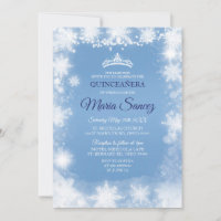 Elegant White & Blue Christmas Mis Quince Invite