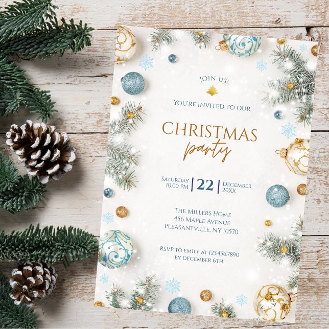 Elegant White & Blue Christmas Party Invitation (Creator Uploaded)