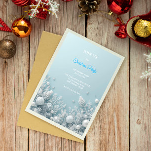 Elegant White & Blue Christmas Party Invitation