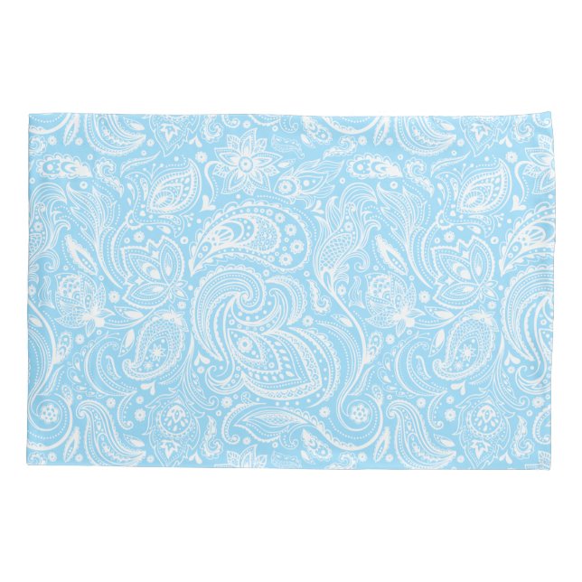 Elegant White &  Blue Floral Paisley Pattern Pillowcase (Back)
