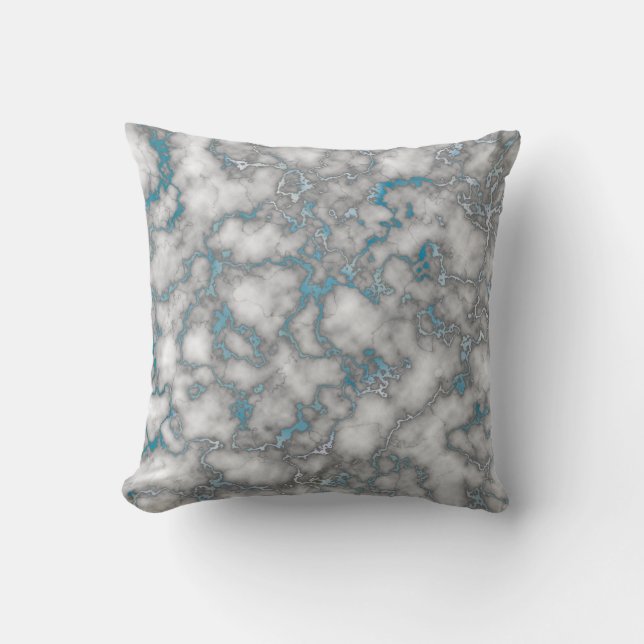 Elegant White Blue Marble Throw Pillow (Front)