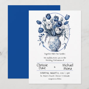Elegant White & Blue Tulips in Vase Wedding Invitation