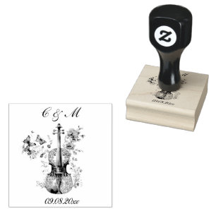 Elegant White & Blue Violin Wedding  Rubber Stamp
