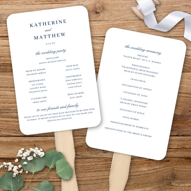 Elegant White & Blue Wedding Ceremony Program Hand Fan (Elegant White & Blue Wedding Ceremony Program Hand Fan)
