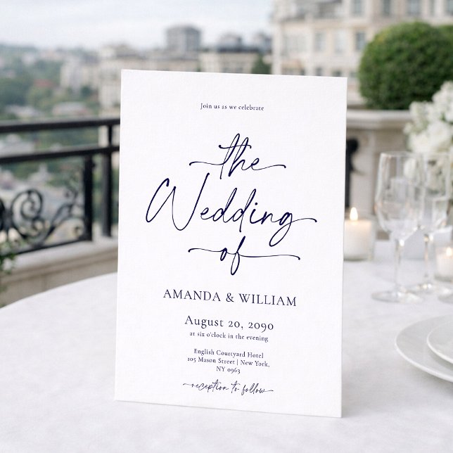 Elegant White & Blue Wedding Invitation (Creator Uploaded)