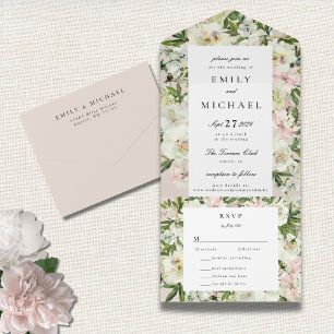 Elegant White Blush Peony Garden Wedding All In One Invitation