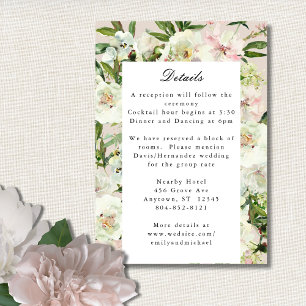 Elegant White Blush Peony Garden Wedding Enclosure Card