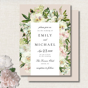 Elegant White Blush Peony Garden Wedding Invitation