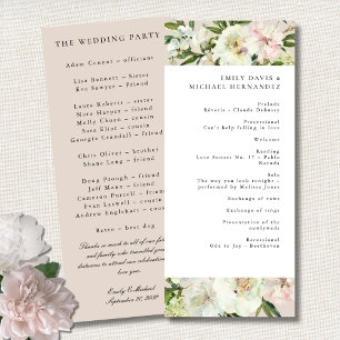 Elegant White Blush Peony Garden Wedding Program