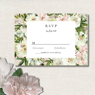 Elegant White Blush Peony Garden Wedding RSVP Card