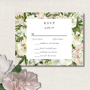 Elegant White Blush Peony Garden Wedding RSVP Card