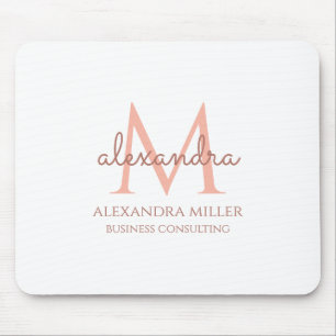 Elegant White Blush Pink Modern Monogram Name Mouse Pad
