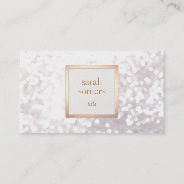 Elegant White Bokeh Glitter Chic Gold Plaque Business Card (Front)