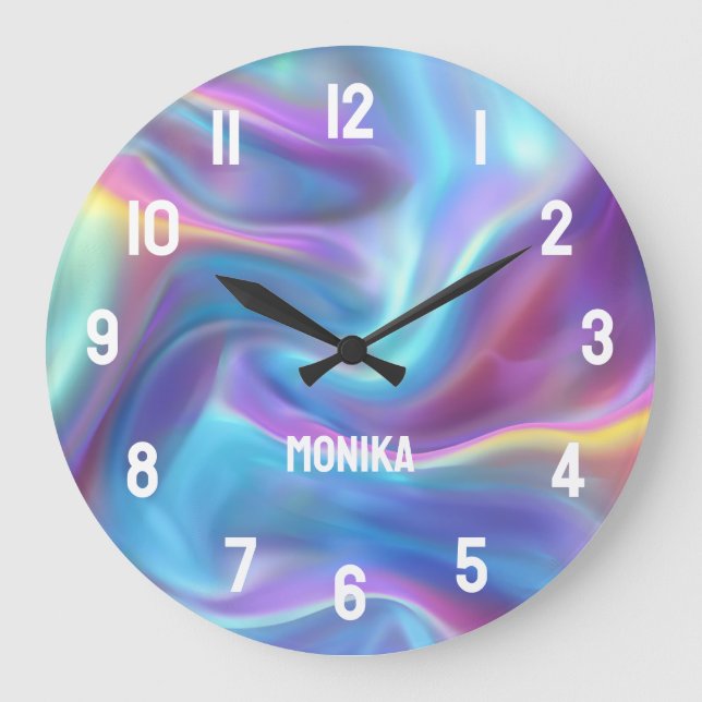 Elegant White Bold Numbers Holographic Personized Large Clock (Front)