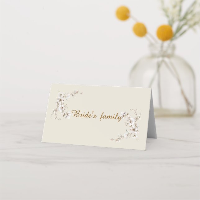 Elegant White Botanical Blossom Ivory Wedding Place Card (Front)