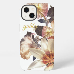 Elegant White Botanical Florals Custom Text iPhone 13 Case