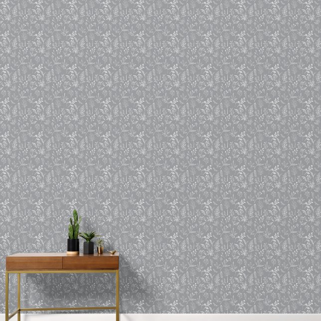 Elegant White Botanical Line Art Customizable Wallpaper (Hallway)