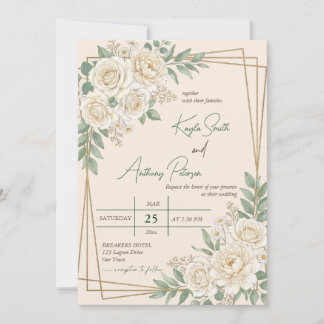 Elegant White Botanical Wedding Invitation