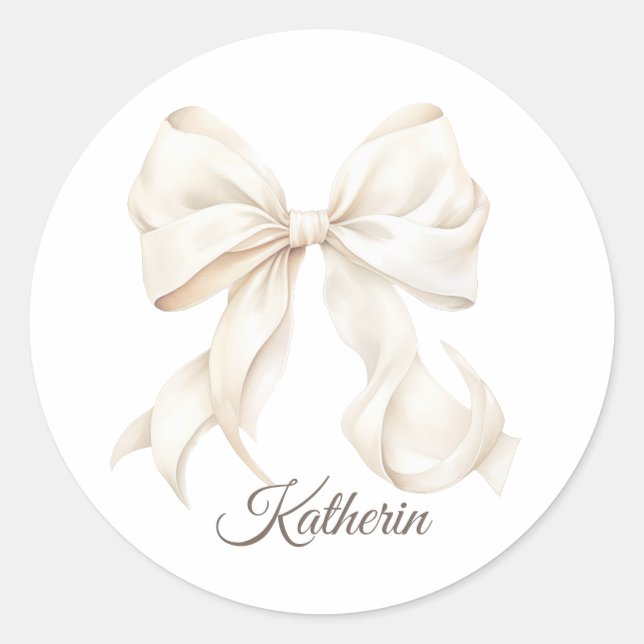 Elegant White Bow Baby Shower  Classic Round Stick Classic Round Sticker (Front)
