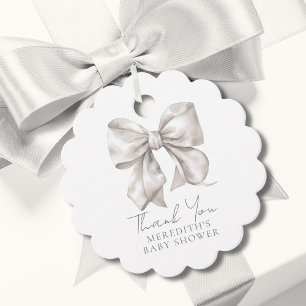Elegant White Bow Baby Shower Favour Tags