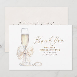 Elegant White Bow Prosecco Bridal Shower Thank You Card