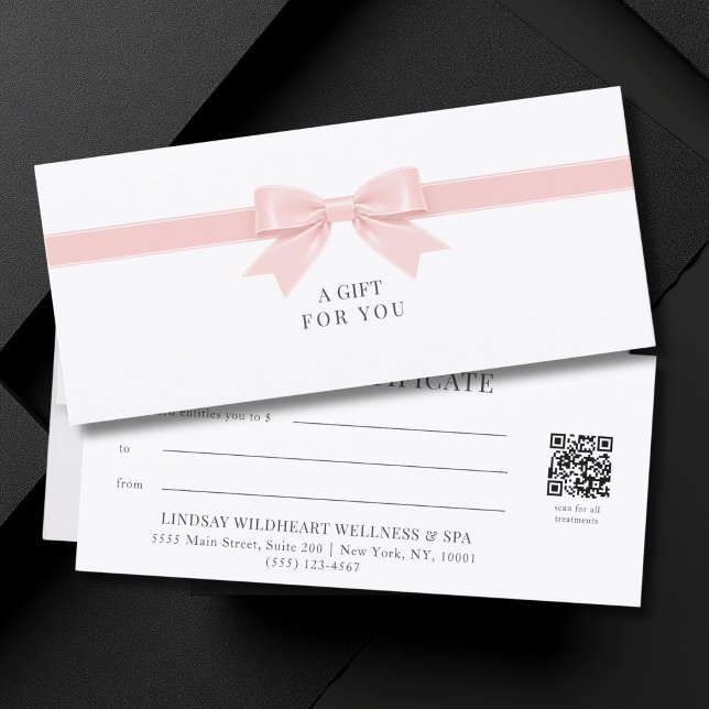 Elegant White Bow QR Code Gift Certificate (Elegant White Light Pink Bow QR Code Gift Certificate)