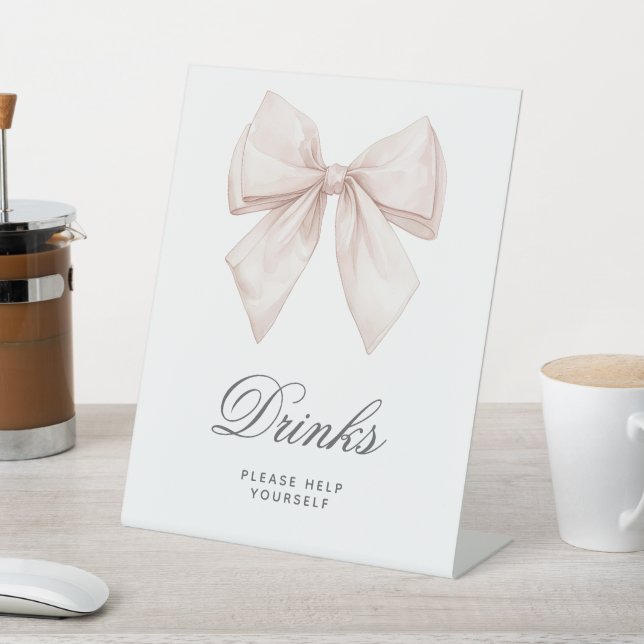 Elegant White Bow Shower Drinks Sign (In SItu)