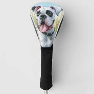 Elegant White Boxer Dog in Blooming Field Golf Head Cover